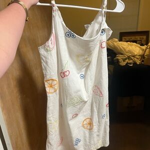 White Dress with Colorful Fruit Embroidery